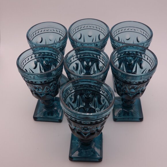 Set of Seven(7) Blue Glasses with Square Base - Picture 2 of 13